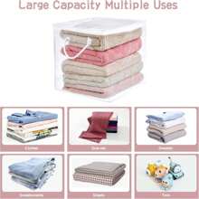 5 Packs Extra Large (24in) Clear Zipper Storage Bags With Handles, Two-Way Zipper Folding Wardrobe Storage Bags, Sheet Storage Bags, Plastic Clothes Storage Box, Towel Storage Box