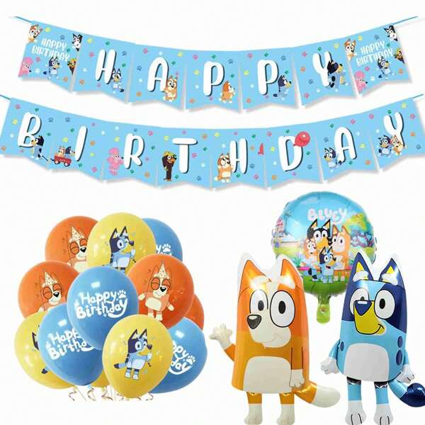 Bluey Bruy Birthday Balloon Banner Card Set Birthday Decoration Layout,Perfect Party Decoration, Surprise Gift For Fans' Holiday Party Decoration