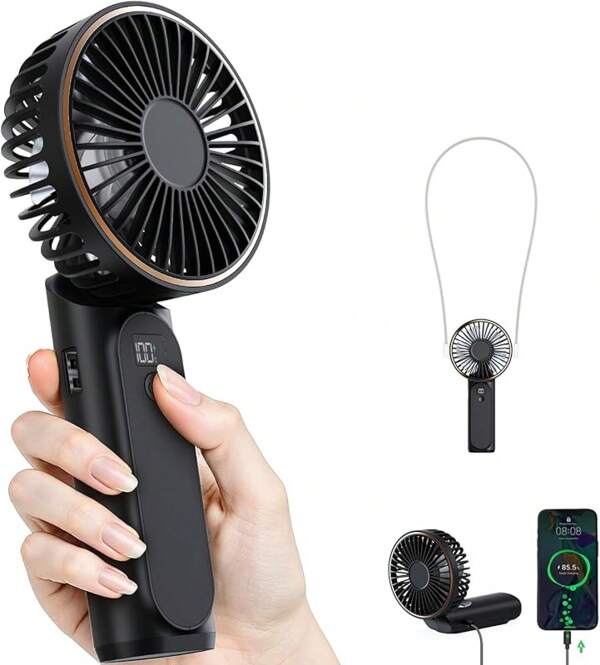 Portable Handheld Fan, 4000mAh, 180 Adjustable, 6 Speed Wind, Display Electricity In Real, USB Rechargeable Foldable Personal Fan