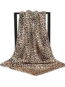 1pc 2026 Women's Classic Leopard Print Satin Scarf, Versatile Daily Wear Sun Protection - Solid Color - View 9