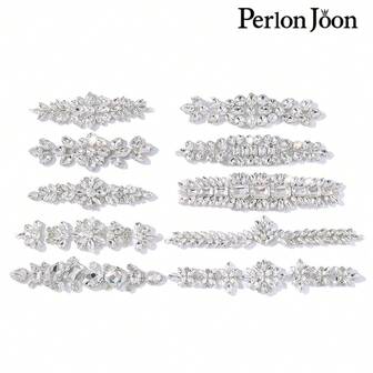Perlon Joon Silver Rhinestone Applique Crystal Glass DIY Sewing Clothes Wedding Craft Decoration For Gowns