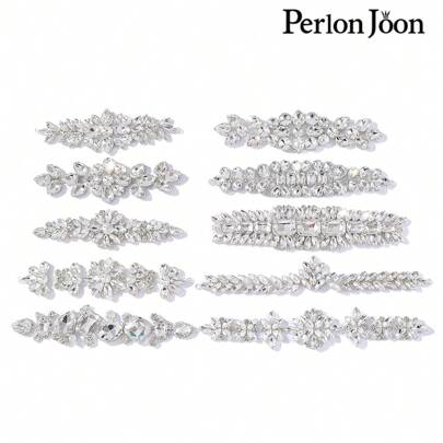 Perlon Joon Silver Rhinestone Applique Crystal Glass DIY Sewing Clothes Wedding Craft Decoration For Gowns