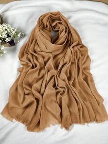 1pc Minimalist Fashionable Elegant Chiffon Scarf, Suitable For Daily Wear, Work, Celebration, Sports, Soft & Breathable UV Protection, Gulf Style Polyester Plain Color Plus Size Long Headscarf For Women For Dress - Khaki - View 23