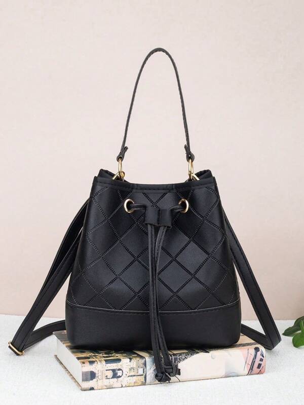 Bolsa Balde Feminina com Cordão Rômbico, Bolsa Versátil de Grande Capacidade, Nova Bolsa Transversal para Ombro Feminina