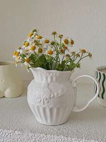 1 pieza Jarra de leche de cerámica con relieve barroco, jarra de estilo europeo vintage para arte de café con leche, jarra de leche para el té de la tarde de gran capacidad, decoración de escritorio estilo palacio