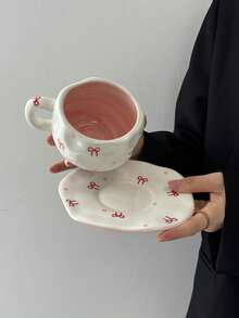 1set Handmade Asymmetrical Ceramic Cup & Saucer Set, Japanese Retro High-Quality Thickened Coffee Mug, Afternoon Tea Latte Cup & Saucer Set, Office Gift, Birthday Gift, Holiday Gift, Gift For Friends - Multicolor - View 5