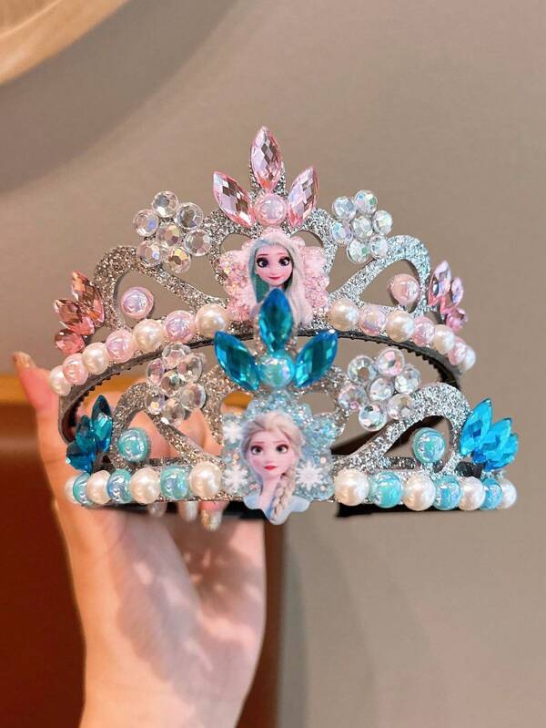 Disney 1/2pcsDisney Frozen Princess Elena Crown Headbands, Plastic Crown With Rhinestones And Pearls, Princess Party Birthday Gift Accessories