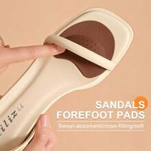 QKC 2 Pcs Of Beige Cowhide Front Foot Pads, Suitable For Sandals And High Heels - Non Slip, Self-Adhesive Insoles, Enhance Grip, Comfortable For Daily Wear