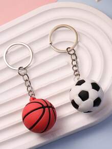 1/5Pcs Creative Football/Basketball/Volleyball/Rugby/Tennis Shaped Rubber Keychain For Girls, Suitable For Daily Casual Bags Accessories