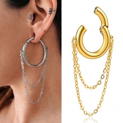 1pc Cool Stainless Steel Fashion Beads Hoop Punk Ear Weights Hangers Ear Gauges Plugs Expander Piercing Body Jewelry Women