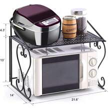 Kitchen Microwave Oven Rack Shelf, Over The Countertop, Metal Microwave Counter Stand, Toaster Oven Stand Shelf, Black - Black - View 4