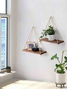 SHEIN X Milania 1/2/3pcs Minimalist Weaving Wall Hanging, Plant Hanger Indoor Hanging Plante,Hanging Shelves For Wall, Rustic Wood Farmhouse Rope Shelf,Boho Fabric Woven Storage Board Tapestry Hanging Shelf Design Hanging Decoration For Home Decoration For Bathroom, Office, Veranda, Bedroom, Living Room And More