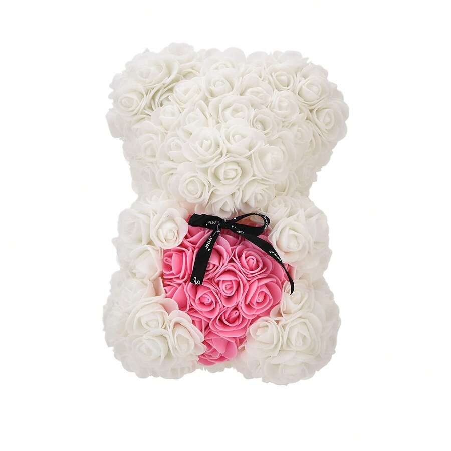 Rose Bear With Transparent Box Presents For Mom Hand Made Flower With Ribbon Boxes For Valentine's Day - White - View 1