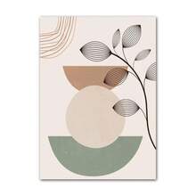 1pc Geometric Abstract Bohemian Canvas Painting Printed Nordic Poster Leaf Sun Rainbow Wall Art Picture Living Room Decoration Optional Frame - Multicolor - View 17