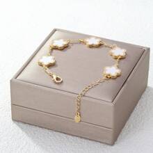 1pc Colorful Shell Inlaid Clover Charm Flower Chain Bracelet, Fashionable & Elegant For Women & Girls