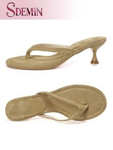 SDEMIN Neue Sommer Damen Pantoletten Einfarbig, elegante Urlaubsschuhe, lässige Strandhohe Absatz Sandalen, modische Slip-On Absätze für Kleider