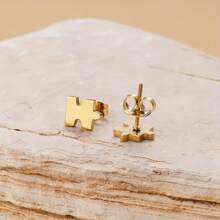 6 Pcs Minimalist Stainless Steel Puzzle-Shaped Mini Earrings, Featuring A Unique And Cute Puzzle Design, Suitable For Women To Wear Daily And At Parties, A Great Gift For Friends
