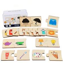 早教木制配对玩具套装，动物、形状、食物配对益智棋盘游戏，适合3-6岁儿童，生日、返校、圣诞节和新年礼物