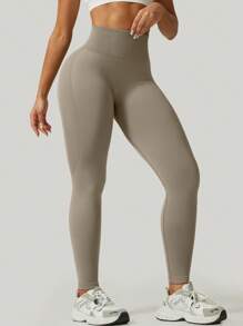 NcmRyu 1pc Women's Seamless Elastic Solid Color Casual Everyday Wear, Running, Fitness Workout Leggings