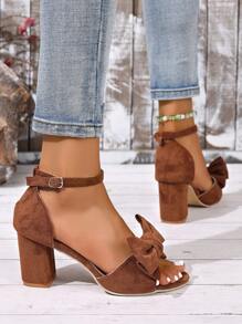 Sandalias de mujer, diseño de lazo, tacones altos rojos, plataforma cómoda, punta redonda, correa ancha, calzado de verano, sandalias casuales, uso diario, resort de playa, viaje, moda, comodidad, versátil, estilo coreano, estilo europeo y americano, sandalias de verano esenciales