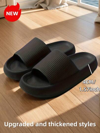 Herbst/Winter Dicksohlige gestreifte Riemen Pantoffeln, einfarbige runde Zehenmininimalistische Innen- und Außen rutschfeste geruchshemmende EVA Unisex Sandalen [Empfehlung: eine Nummer größer für mehr Komfort], Flauschige Pantoffeln