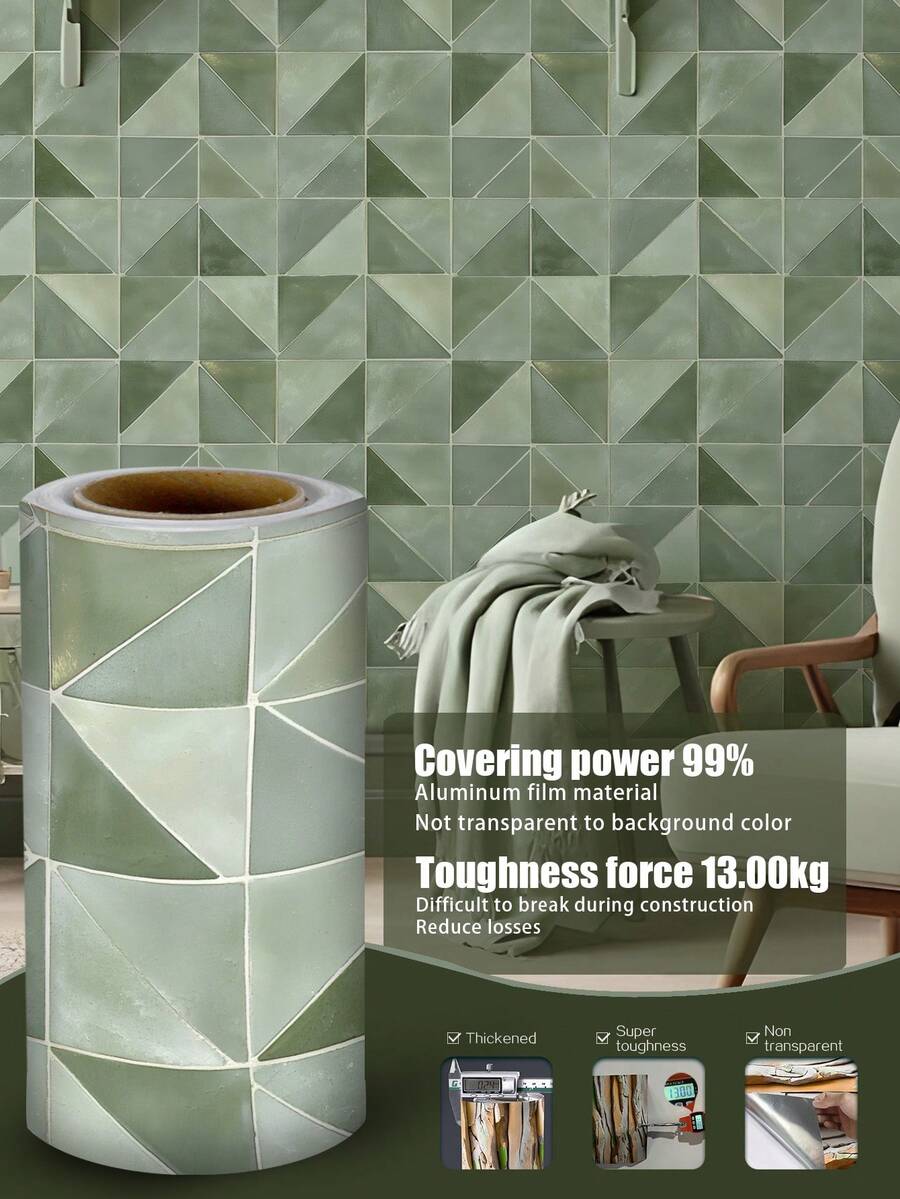 1 Roll 1m/3m/5m Retro Triangle Geometric Pattern Minimalist Style Vinyl Wallpaper, Suitable For Home Renovation, Room Decor, Cabinet Refacing, Bathroom Decor, Wall Covering, DIY, Waterproof, Anti-Fouling, Aluminum Foil Wallpaper, Non-Transparent, Covering Stains, Flexible, Easy To Clean, Self-Adhesive Wall Paper - Multicolor - View 1
