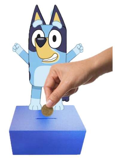 paquete 10 centro de mesa perrito azul forma alcancía recuerdo fiesta infantil decoración madera cajita dulcera presentación creativa personalizada