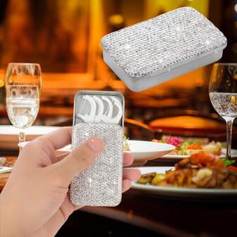 1 pièce Porte-fil dentaire décoré de strass, rangement compact en métal pour les petits articles essentiels