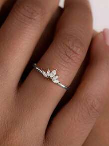 1 Stück zarter Zirkonia Ring aus 925er Sterling Silber, eleganter, schlichter Damenring, exquisites Schmuckgeschenk zum Muttertag