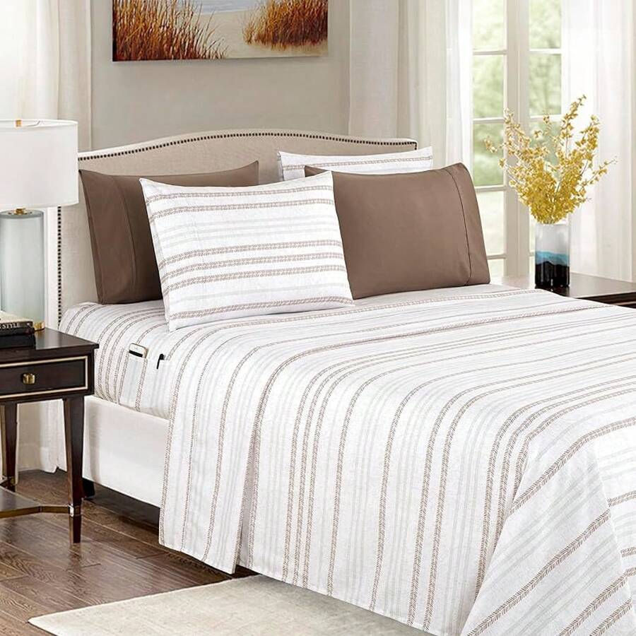 Elegant Comfort, Softest, Coziest 6-Piece Sheet Sets! 1500 Hotel Quality Luxurious Wrinkle Resistant Damask Stripe Bed Sheet Set, Black - Bedding 2025 - 崔西.萊寧 - 查看 1