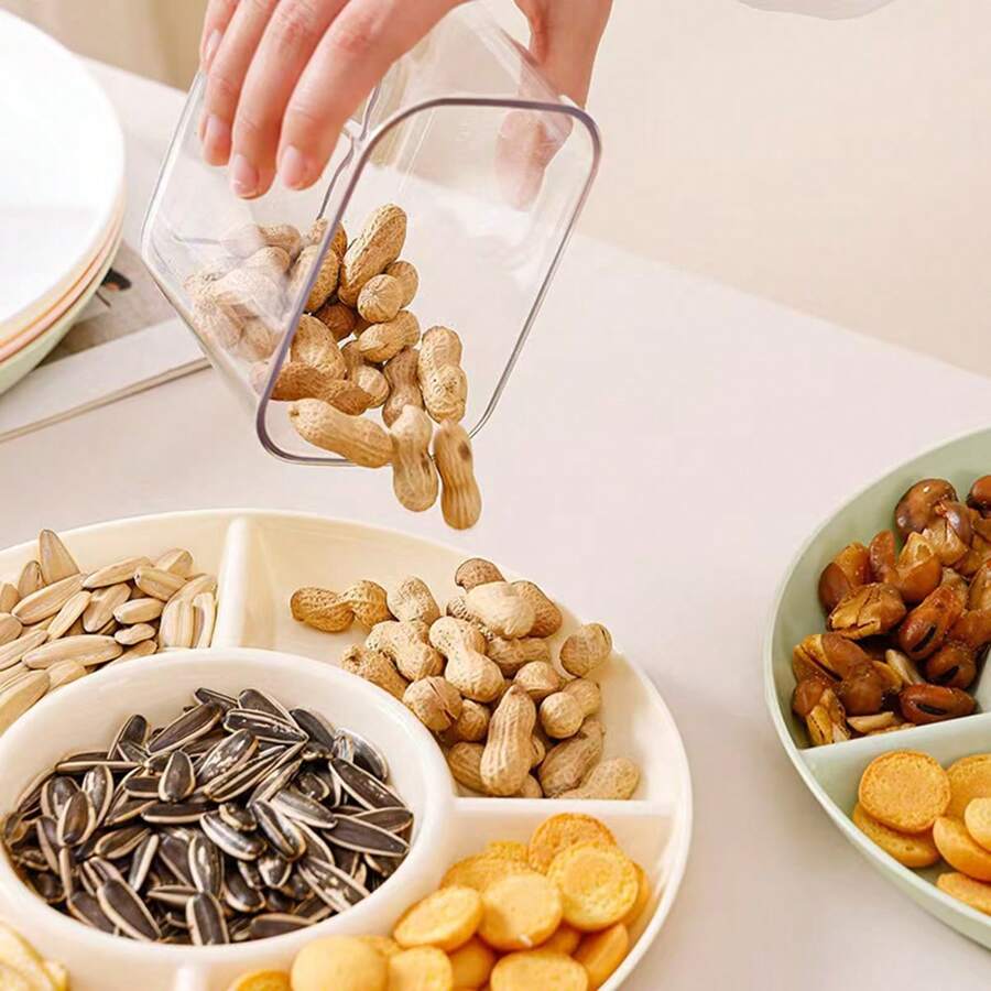 1pc Plastic Divided Snack Plate, Round 5 Compartments Nut Seeds Snack Tray