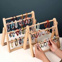 1pc Multi-Tier Wooden Jewelry Organizer Display Rack - Large Capacity Accessory Storage Rack For Earrings, Bracelets, And Hair Accessories, Easy Assembly, Adjustable Countertop Display Stand For Women Storage Organizer Travel Essentials Gift