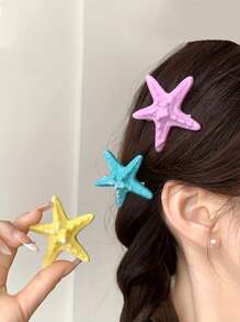 5pcs Star Hairpins - Bohemian Beach Hairpins With Soft Color Block Designs, Light Plastic Hairpins For Women, Cute Animal Hairpins With Bangs And Chinons, Cute Hairpins, Bangs Management, Fun Aesthetics.
