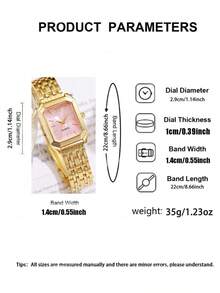 1pc Stylish Rectangular Dial Steel Band Quartz Watch, Suitable For Birthday, Graduation, Year-End Promotion, Singles Day Gifts - Gold - View 6