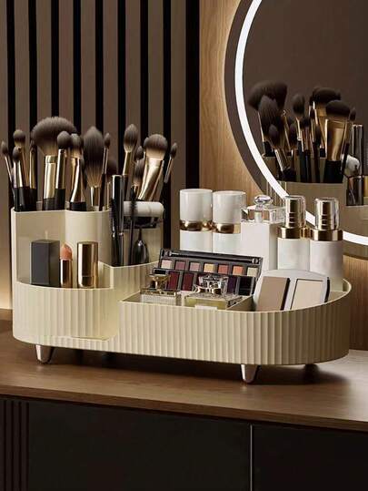 360 Degree Rotating Makeup Organizer, Large Capacity Cosmetic Storage Box, Bathroom Shelf, Easily Stores At Least 20 Makeup Brushes/Eyeliners, 10 Lipsticks, 8 Skincare Products, Great Gift For Valentine's Day, New Year, Back To School, Makeup Room Decor