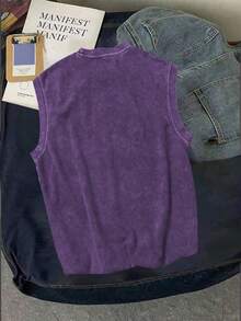 Simple Men's Washed "Power Totem" Distressed Crew Neck Tank Top - Purple - View 2
