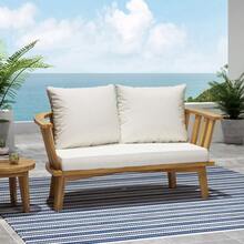 Household-Outdoor Wooden Loveseat With Cushions - White/Teak - 55.50" W X 27.00" D X 25.50" H-1747 - Multicolor - View 1