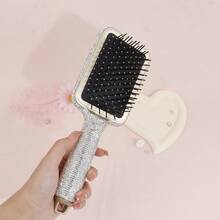 1 件轻质奢华钻石镶嵌气垫长柄梳，优雅大方顺发刷，防静电丰盈，返校、旅行度假必备，女士发饰