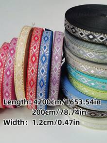 2m/4.2m/Cuộn Polyester rộng 1.2cm Phong cách Boho DIY Băng trang trí, Vật liệu trang trí quần áo & thủ công, Băng keo vàng họa tiết kim cương rỗng & đặc, Nhiều màu sắc - Nhiều màu - Xem 2