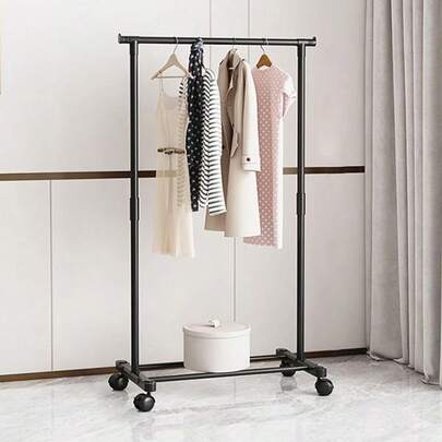 Perchero - Perchero con rejilla de almacenaje y ruedas para colgar ropa, vestidos, abrigos, gran capacidad, fácil de montar, color negro