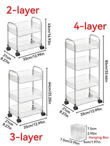 1pc Household Transparent Movable Cosmetic Small Cart Storage Rack, Large Capacity Multifunctional Bathroom Finishing Display Rack, Bathroom Accessories - Multicolor - View 3