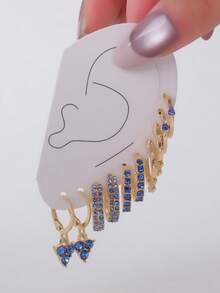 Bộ 5 đôi hoa tai vàng đính đá sáng bóng thời trang, hoa tai đinh tán tối giản phù hợp cho trang phục hàng ngày, tiệc tùng và dạ tiệc của phụ nữ - Món quà hoàn hảo cho bạn gái, gia đình - bộ bông tai - Xem 13