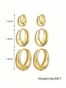 6pcs/Set European And American Style Multi-Piece Ear Clip Set, Copper Material Women's Jewelry Simple Hoop Earrings For Women Four Seasons Casual Wear - Vàng - Xem 2