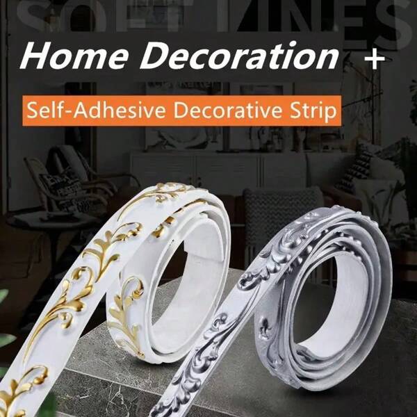 1PC 39.37/118.11inch White And Gold Self-Adhesive Flexible Molded Decoration, Suitable For Mirror Edges,And Home Wall Decoration