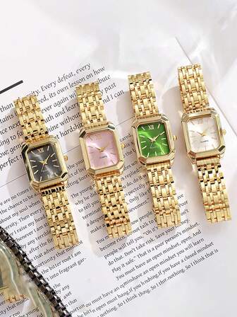 1 件时尚矩形表盘钢带石英表，适合生日、毕业典礼、年终促销、光棍节礼物