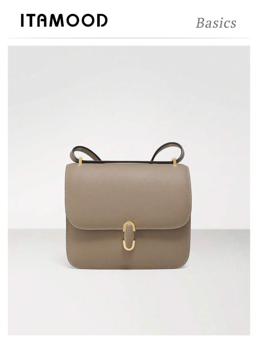 ITAMOOD 安静奢华正品两片牛皮设计师优雅方形包，轻便商务休闲灰色钱包和手提包和托特包，简约复古纯色翻盖单肩包和腋下包，可调节肩带斜挎包和挎包
