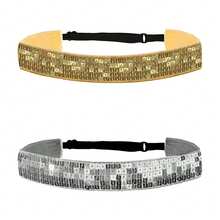 1 件女士头带，闪亮亮片运动瑜伽发带，防滑天鹅绒可调节弹性头巾，时尚亮片拼接可爱发饰头巾头带吸汗带