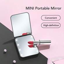 Portable LED Lighted Compact Mirror, Mini Foldable Makeup Mirror With 1X/3X Magnification, Hand-Held, Small Lighting, Pocket Mirror For Home, Bathroom, Dresser Vanity, Travel - White - View 3