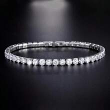 Silver Moissanite Tennis Bracelet,18K White Gold Plated 3mm Round Moissanite Tennis Bracelet 6.5-8.5 Inch