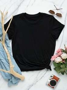Camiseta de mujer con eslogan 'No soy mandona, soy la jefa' - Camiseta divertida con eslogan informal, cuello redondo, manga corta, ajuste relajado para mujeres seguras - Negro - Ver 1